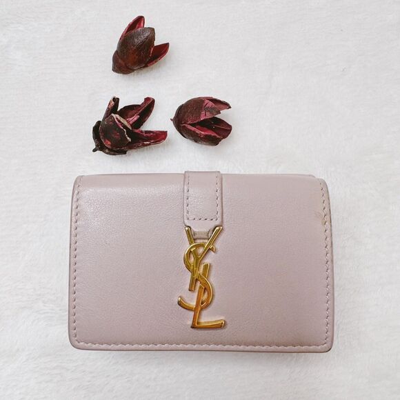 Yves Saint Laurent YSL Compact Trifold Wallet Cassandra Pink Beige Gold Small - Picture 1 of 16